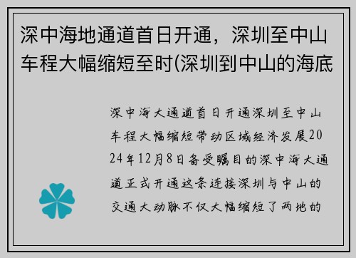 深中海地通道首日开通，深圳至中山车程大幅缩短至时(深圳到中山的海底隧道规划图)