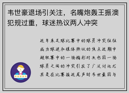 韦世豪退场引关注，名嘴炮轰王振澳犯规过重，球迷热议两人冲突