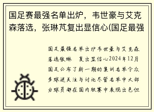 国足赛最强名单出炉，韦世豪与艾克森落选，张琳芃复出显信心(国足最强战绩)