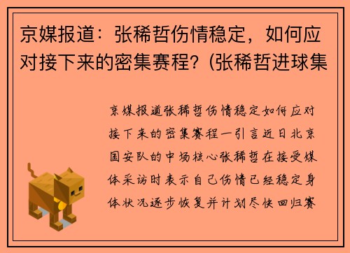 京媒报道：张稀哲伤情稳定，如何应对接下来的密集赛程？(张稀哲进球集锦)